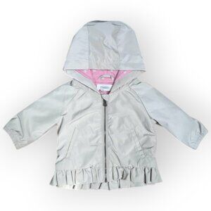 NWT Gymboree Girls Hooded Jacket Beige Pink Lining Ruffle Hem